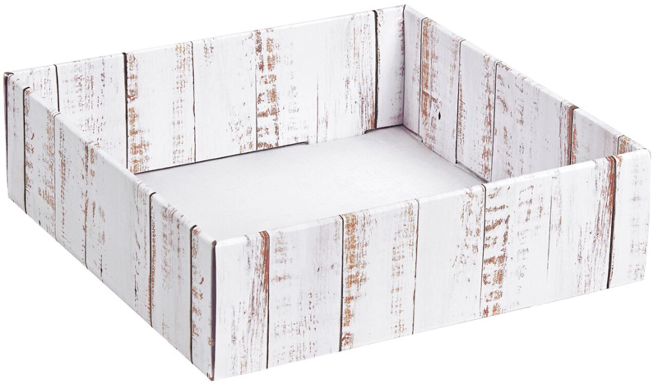 Pack/6: Distressed White Wood Decorative Trays - 10 x 10 x 3"